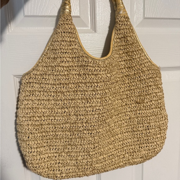 Banana Republic Gold and Straw Tan Woven Tote Bag - Picture 2 of 3